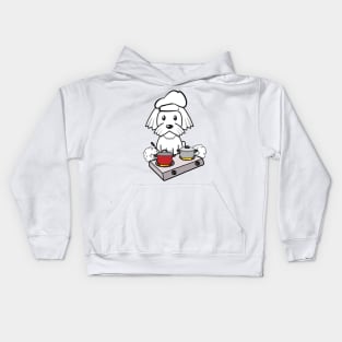 Cute white dog is cooking Kids Hoodie